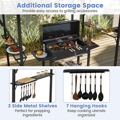 398 x 153 cm Grill Gazebo with Dual Side Awnings and Adjustable Shadow
