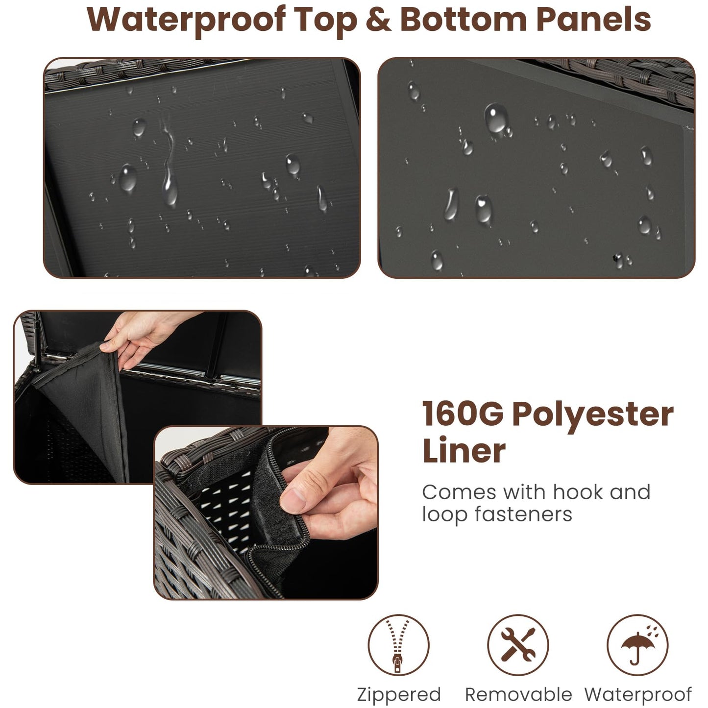 320L Waterproof Rattan Deck Box with Zippered Liner