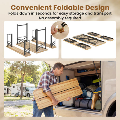3 Piece Folding Picnic Table and Bench Set, Wooden Portable Camping Trestle Table Chairs