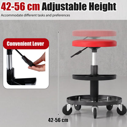 Rolling Mechanic Stool with Wheels and 42-56 cm Adjustable Seat