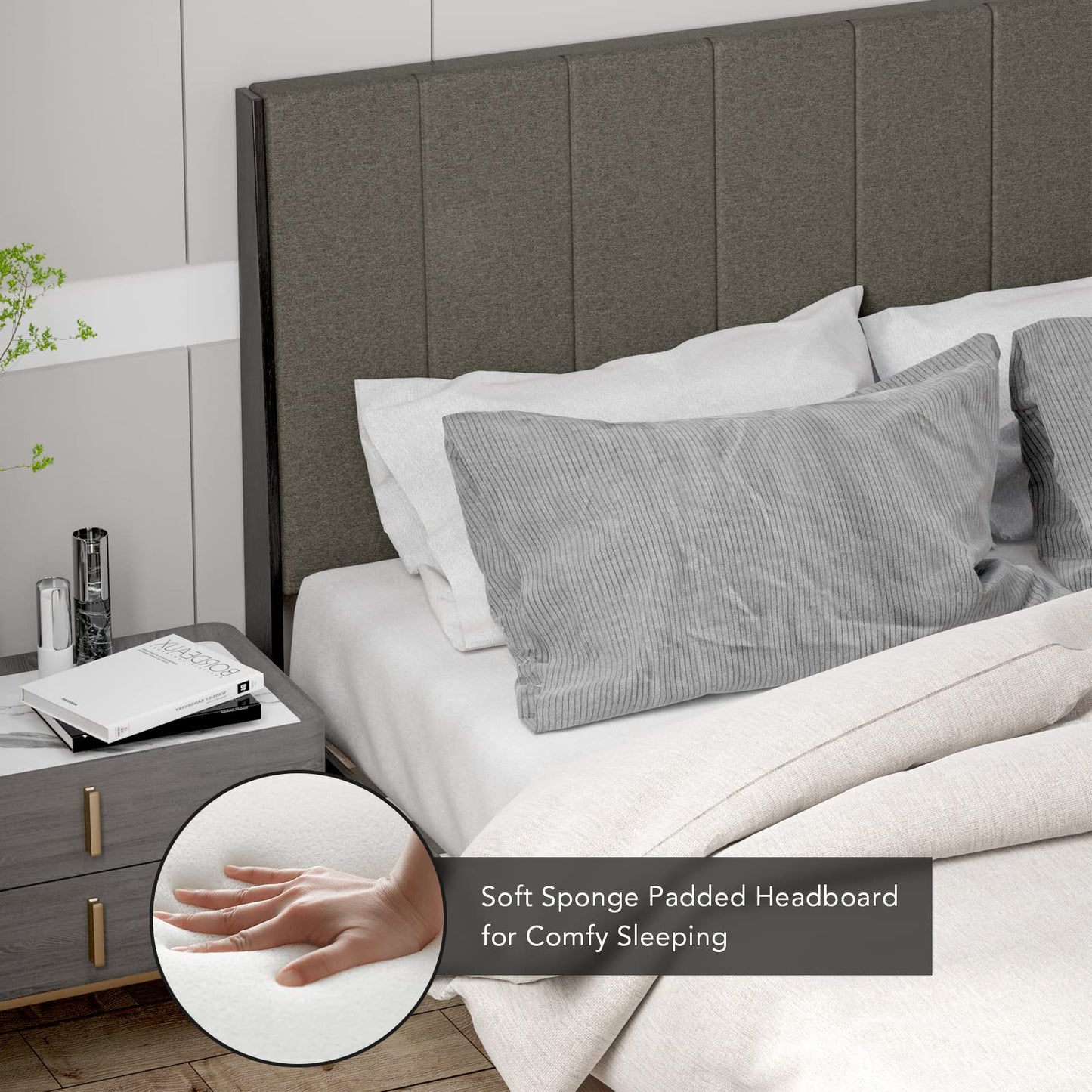 5FT King Size Bed Frame with Channel Tufted Headboard & 20cm Underbed Storage