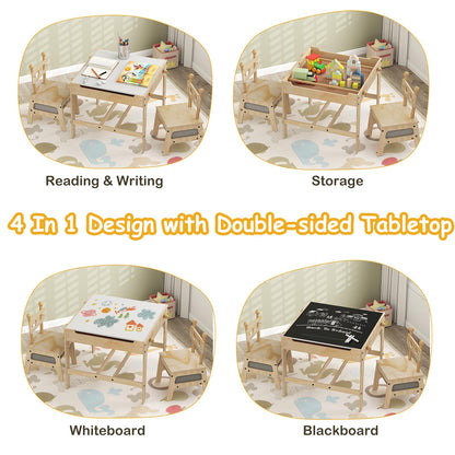 Kids Table and Chairs 4 in 1 Wooden Activity Desk Set (Robot Shape)