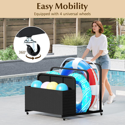 Rolling Poolside Float Storage with 2 Towel Rack and Wheels