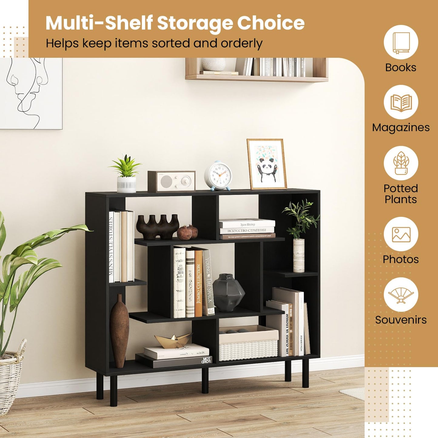 Modern Geometric Bookcase with Anti-tipping Devices