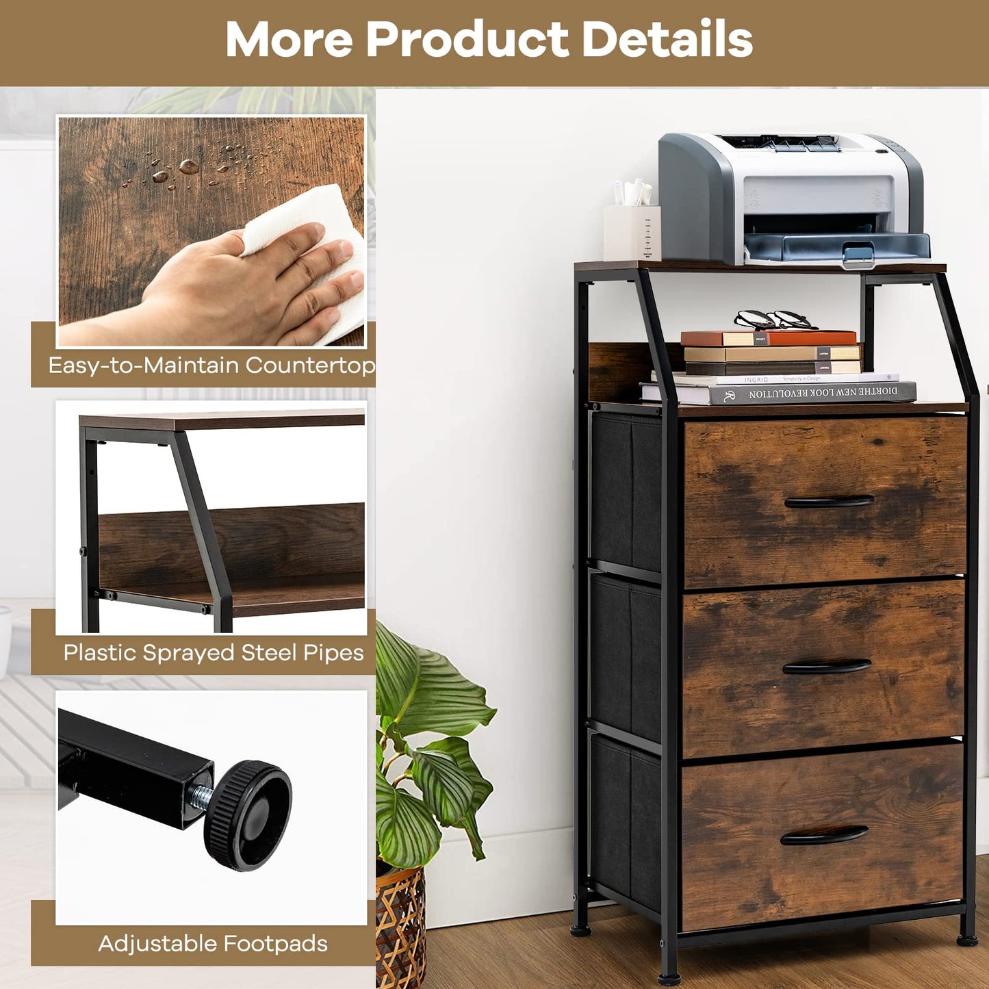 3 Drawer Organizer Unit with Wooden Top and Front