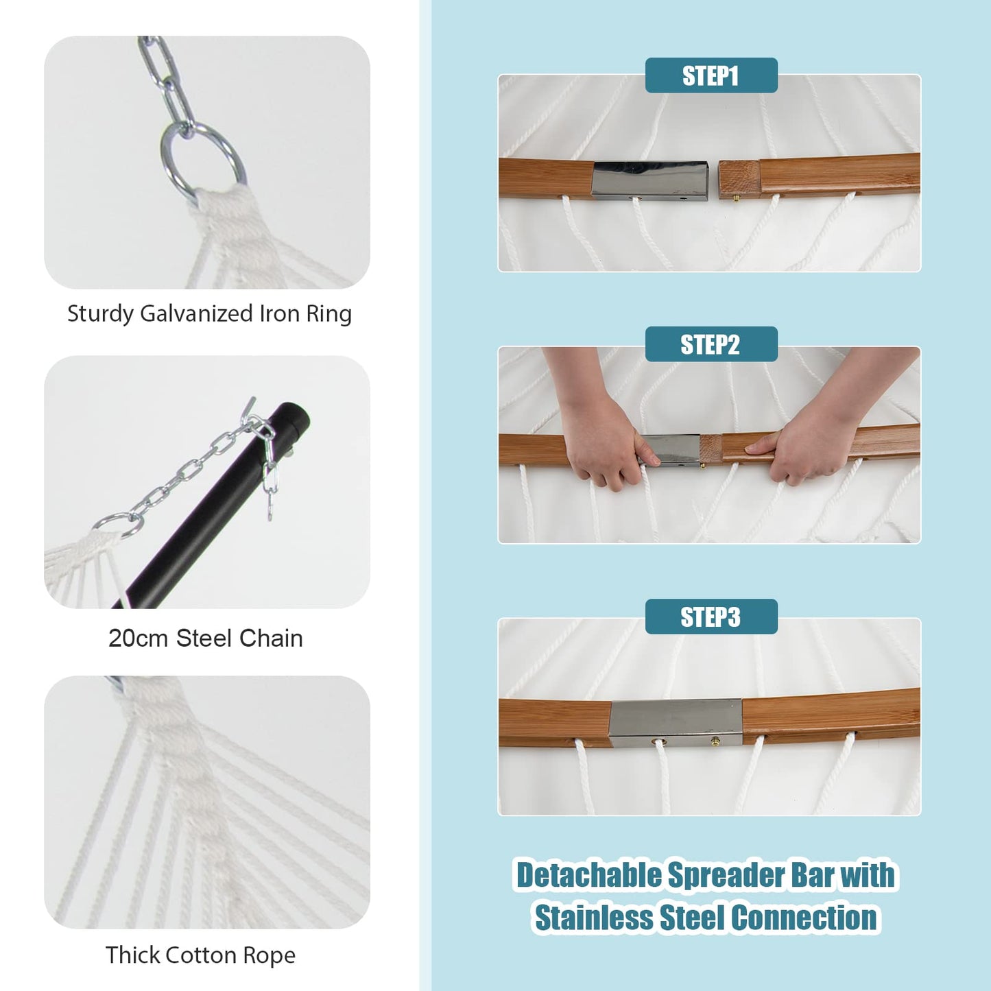 Double Size Hammock with Detachable Pillow