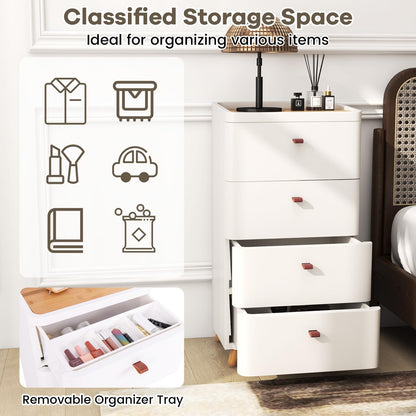 4-Drawer Dresser with Removable Organizer Tray and Solid Wood Legs