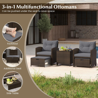 5-Piece Rattan Garden Furniture Set, Patio Conversation Set with 2 Chairs