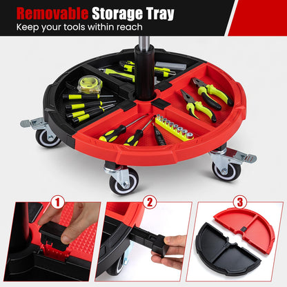 150 KG Max Weight Capacity 360° Rolling Mechanic Stool with Tool Storage Tray Backrest