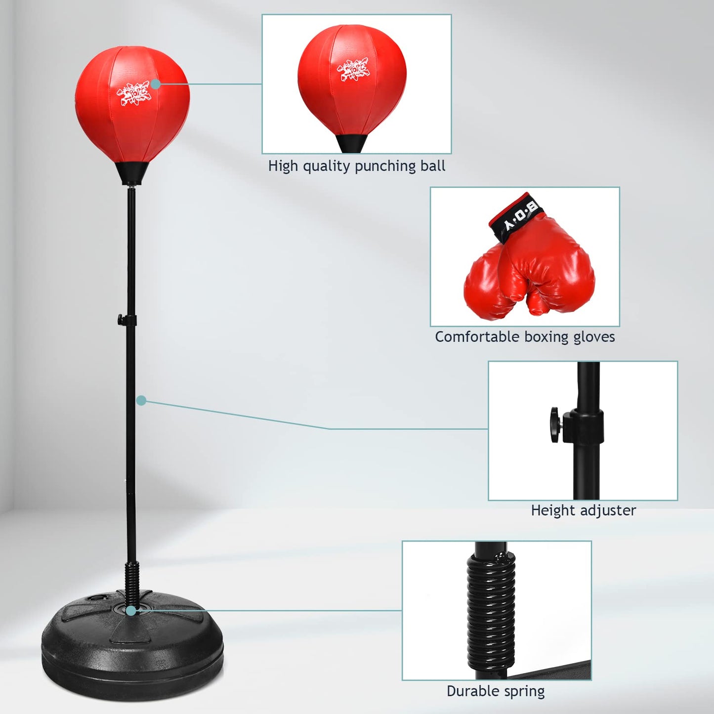 122cm Height Adjustable Punching Ball Stand Box with Stand and Gloves