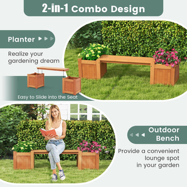 2-in-1 Wooden Planter & Bench Raised Garden Bed with Seat and Open-ended Bottom