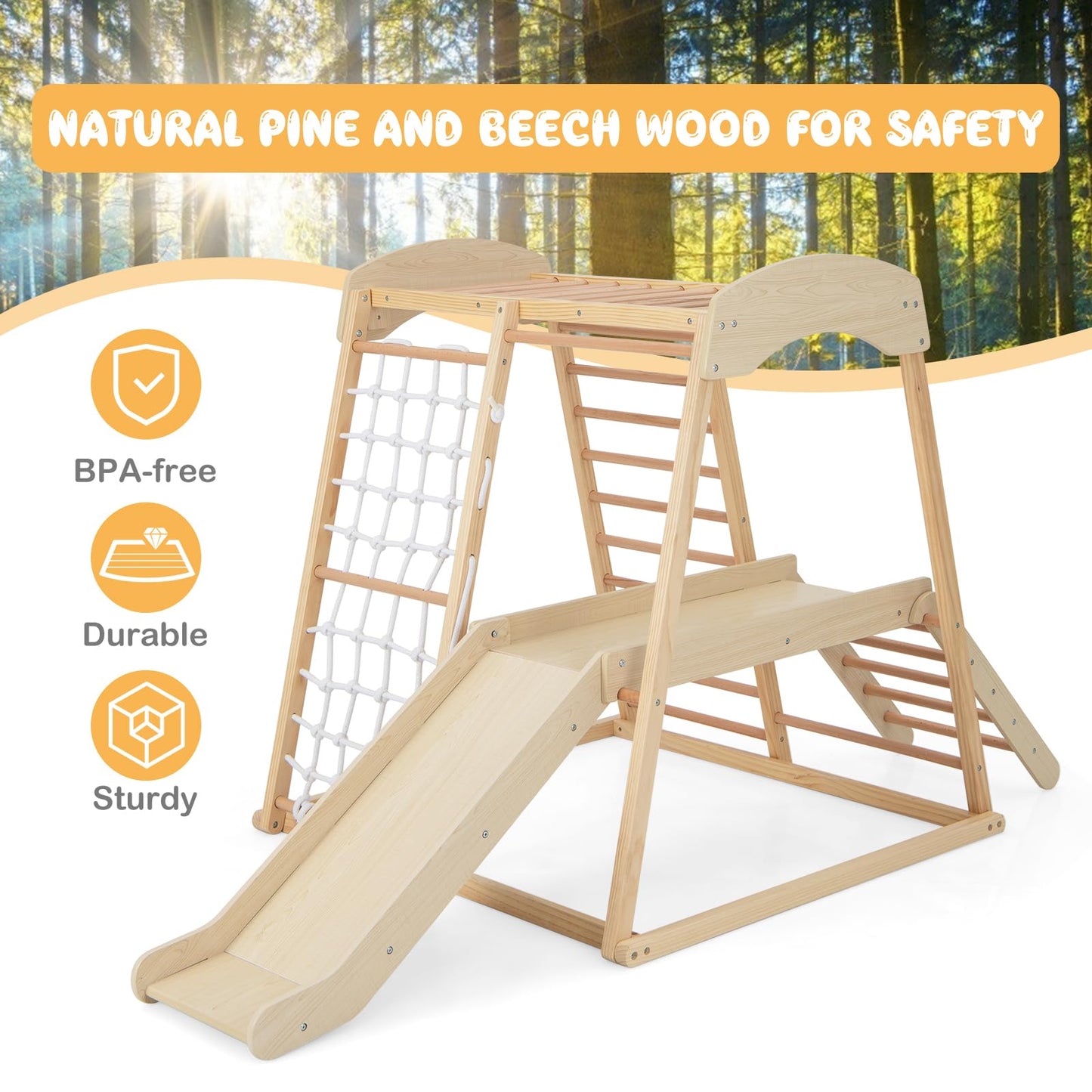 Wooden Playground Jungle Gym with Slide
