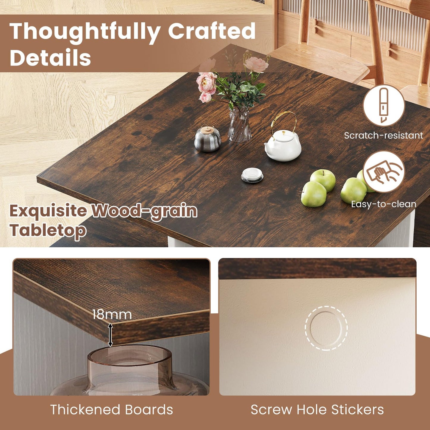 2-Tier Industrial Wooden Square Coffee Table with 4 Storage Shelves