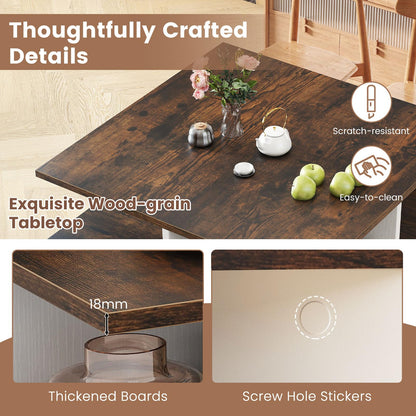 2-Tier Industrial Wooden Square Coffee Table with 4 Storage Shelves