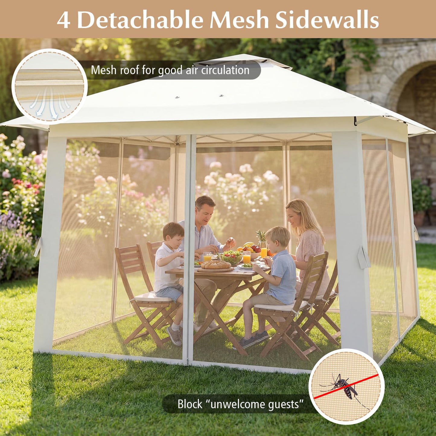 Pop up Gazebo, UPF50+ Sun-Protective Height Adjustable Pavilion Canopy Tent