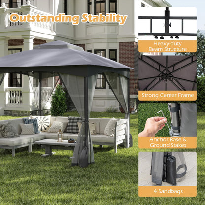 Garden Gazebo with Netting Sidewalls and 4 Sandbags