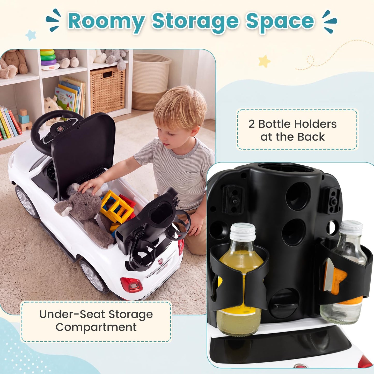 3 in 1 Ride on Push Car, Toddler Push Along Car with Handle