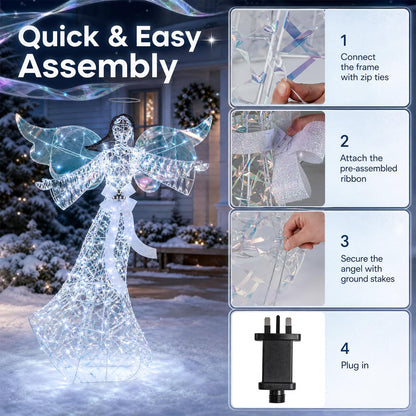 Pre-lit Christmas Angel, 3D Glittered Angel with LED Lights