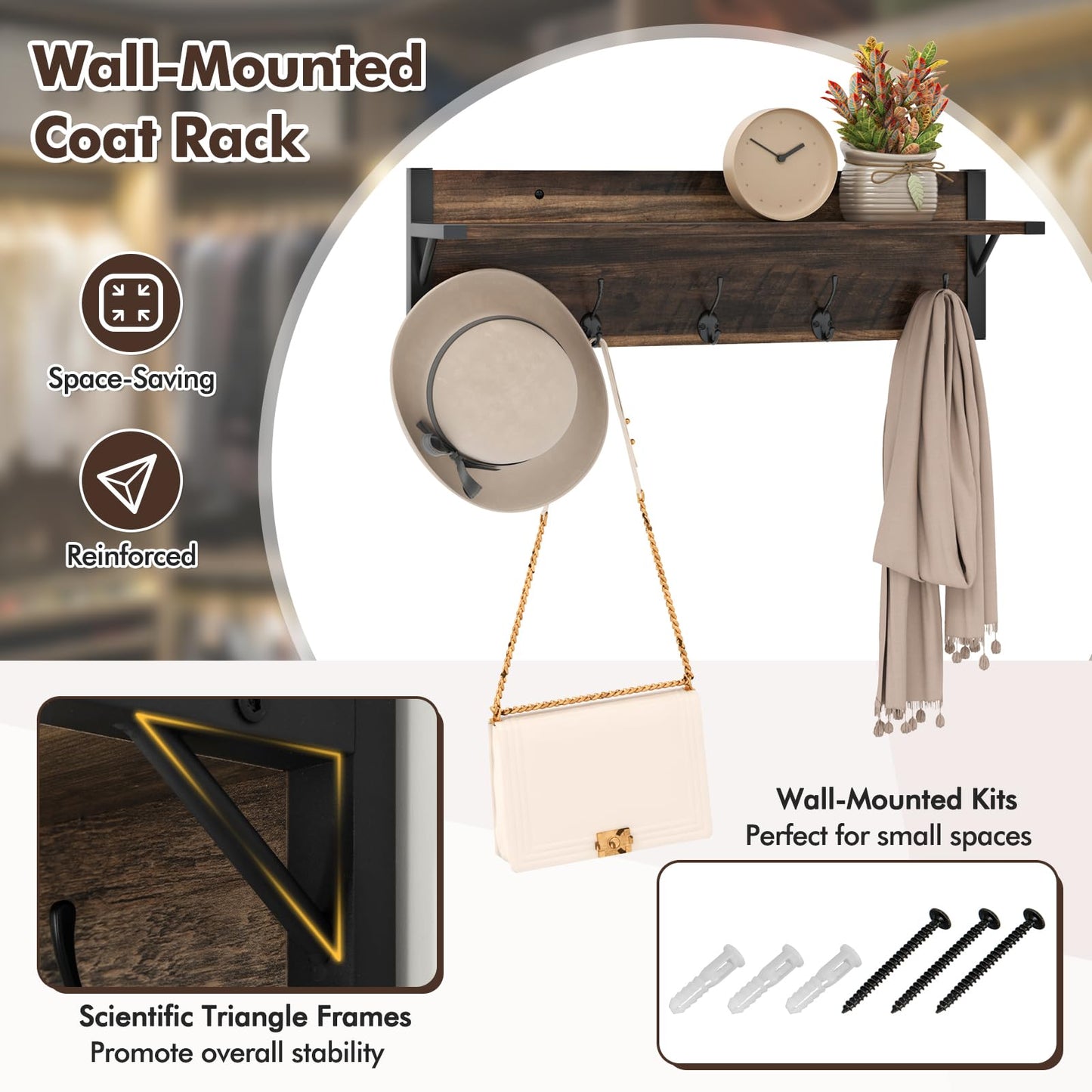 Coat Rack Shoe Stand Set with Wall-Mounted Coat Rack and Drawers