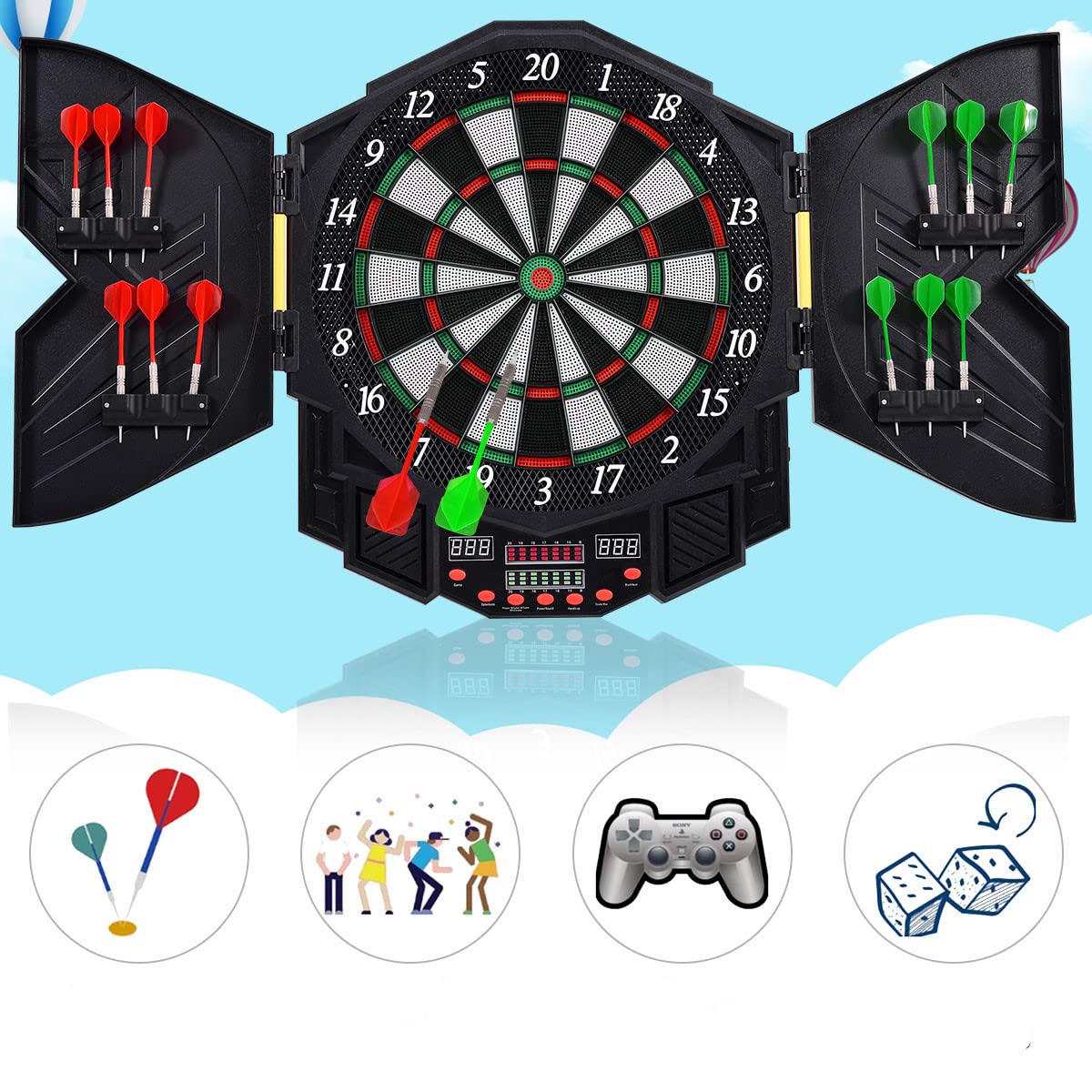 LED Dart Board with 216 Variations 12 Darts Included