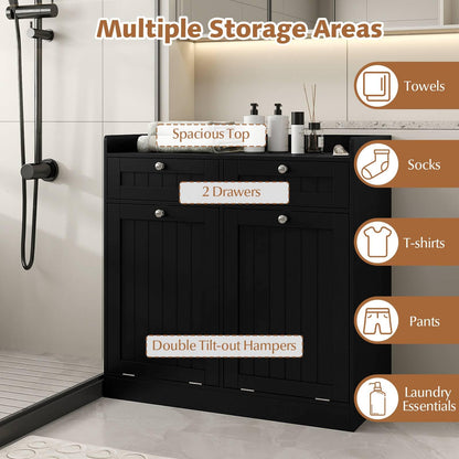 Double Tilt-Out Laundry Hamper Cabinet with Removable Baskets