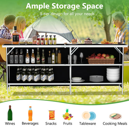 206cm Aluminum Portable Picnic Table with 2-Tier Open Shelves