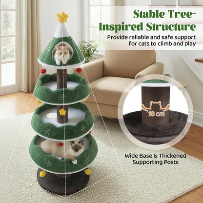 179 CM Tall Christmas Cat Tree Multi-Level Kitten Tower with 3 Plush Platforms