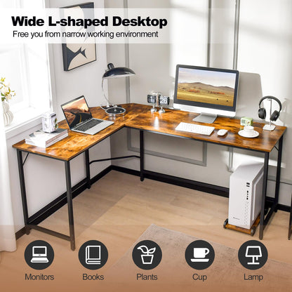下架-排插有问题L-Shaped Computer Desk, 168cm Metal Frame Corner Writing Workstation with Charging Station