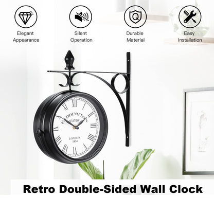 GiantexUK Metal Double Sided Wall Clock, Outdoor & Indoor Classic Hanging Round Clock