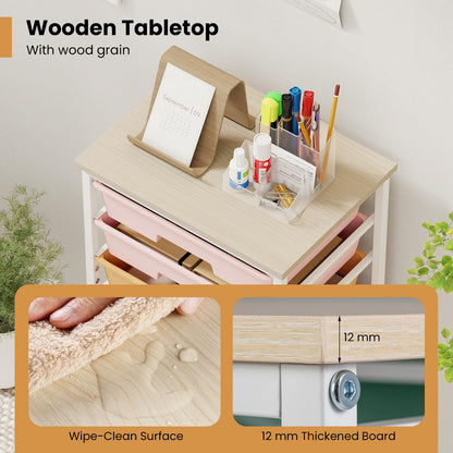8 Drawers Storage Trolley, Rolling Utility Cart with Wooden Top