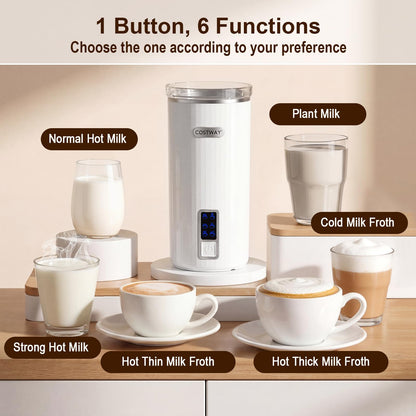 6-in-1 Electric Milk Frother, 250ml Automatic Milk Foamer & Steamer