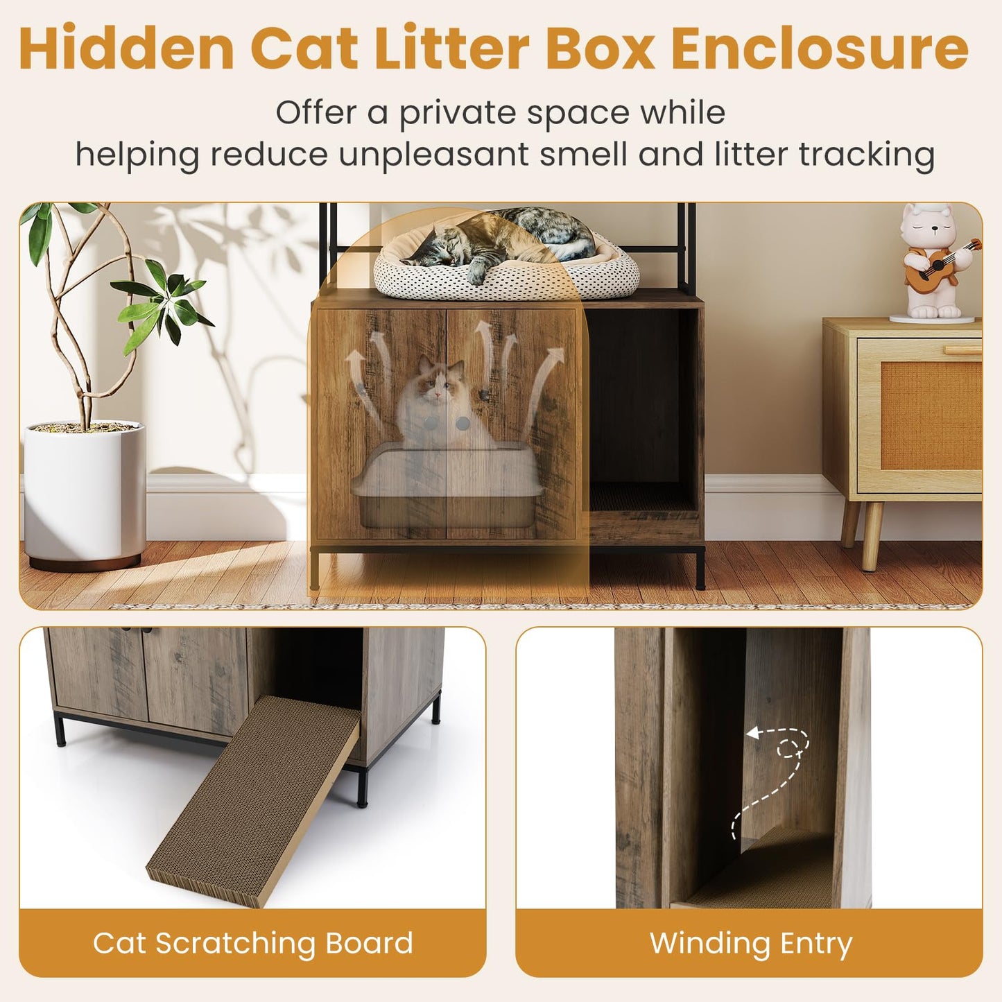 Cat Litter Box Enclosure, Hidden Cats Washroom Furniture with Storage Shelves