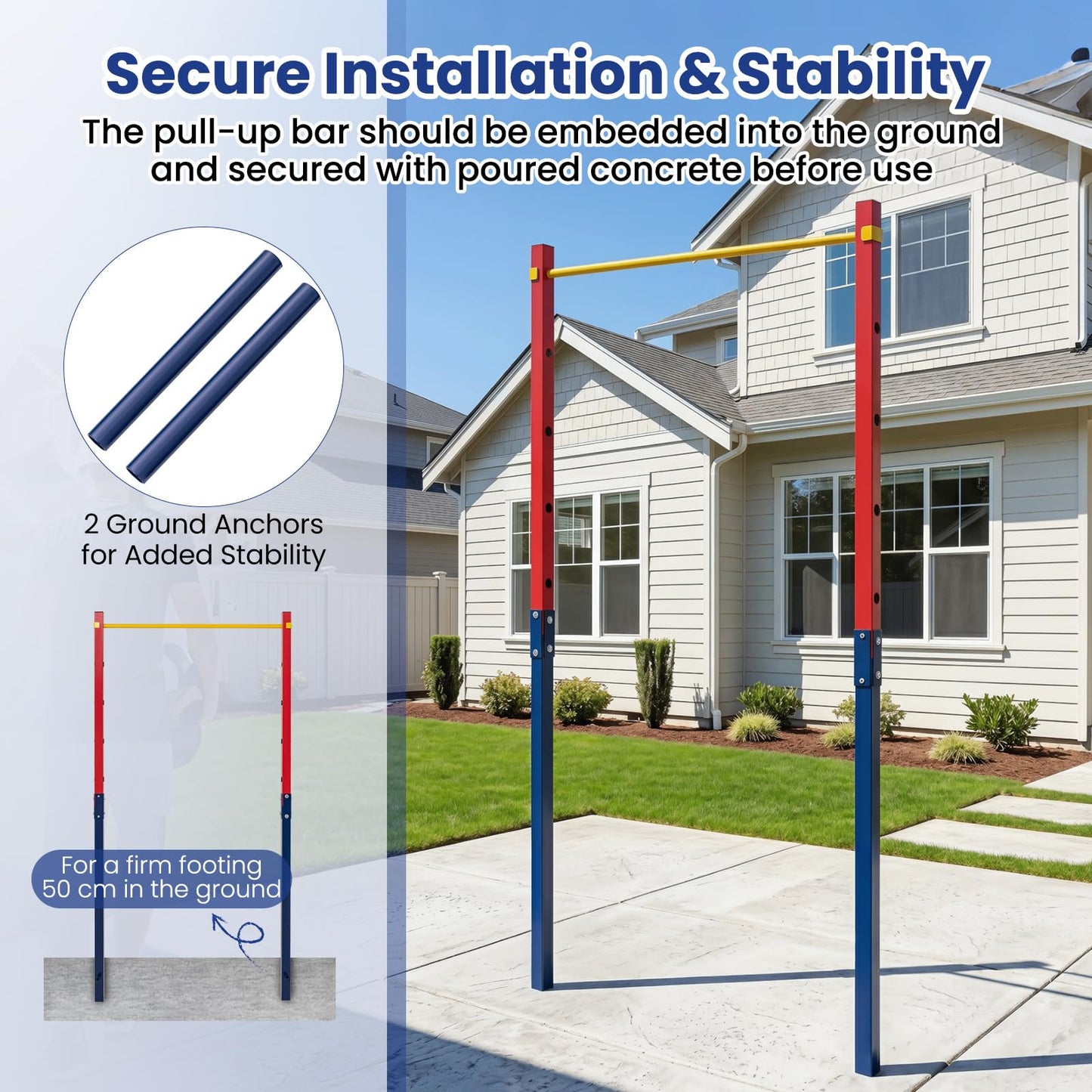 Outdoor In-Ground Pull Up Bar Station, Heavy Duty Metal Chin Up Bar