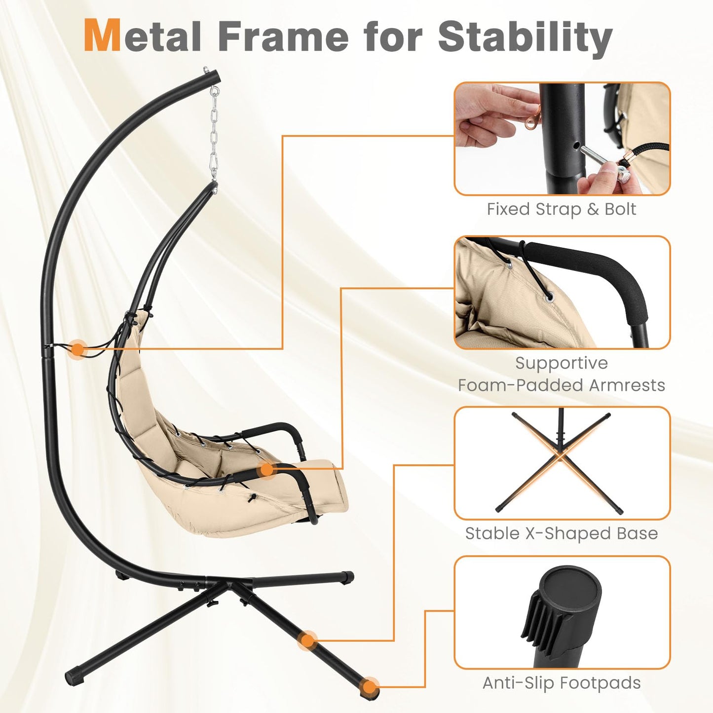 Hammock Swing Chair with Extra Large Padded Seat