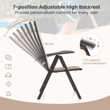 Patio Folding Dining Chairs Outdoor Sling Chairs with 7-Level Adjustable High Backrest