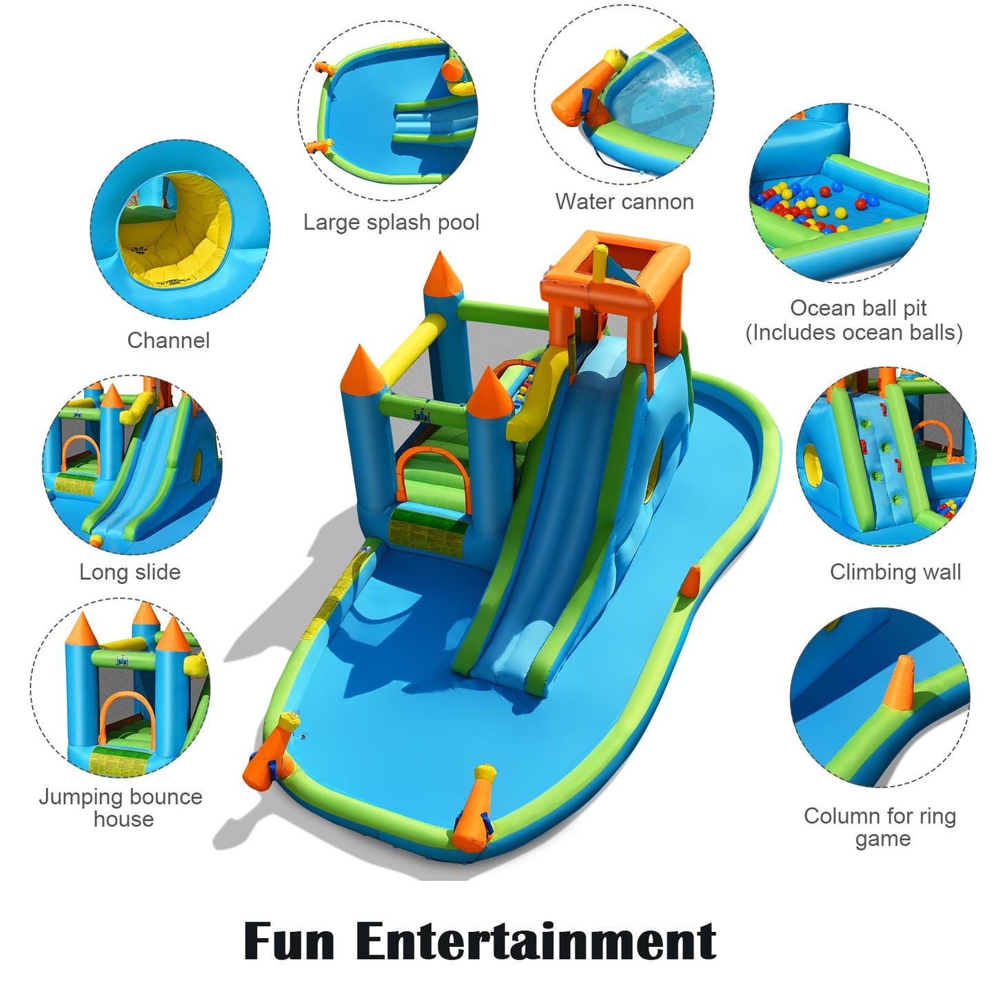 Kids Inflatable Slide Bounce House with Long Slide with Air Blower