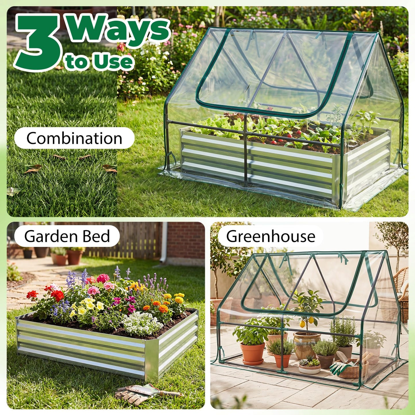 Raised Garden Bed with Greenhouse, Outdoor Elevated Planter Box with PVC/PE Cover