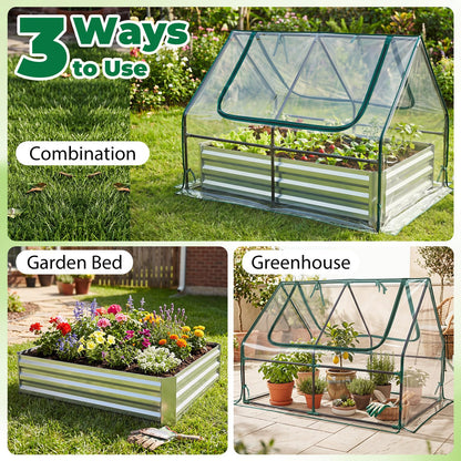 Raised Garden Bed with Greenhouse, Outdoor Elevated Planter Box with PVC/PE Cover