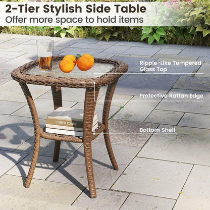 3 Pieces Patio Rattan Bistro Set with Cushions and Pillows
