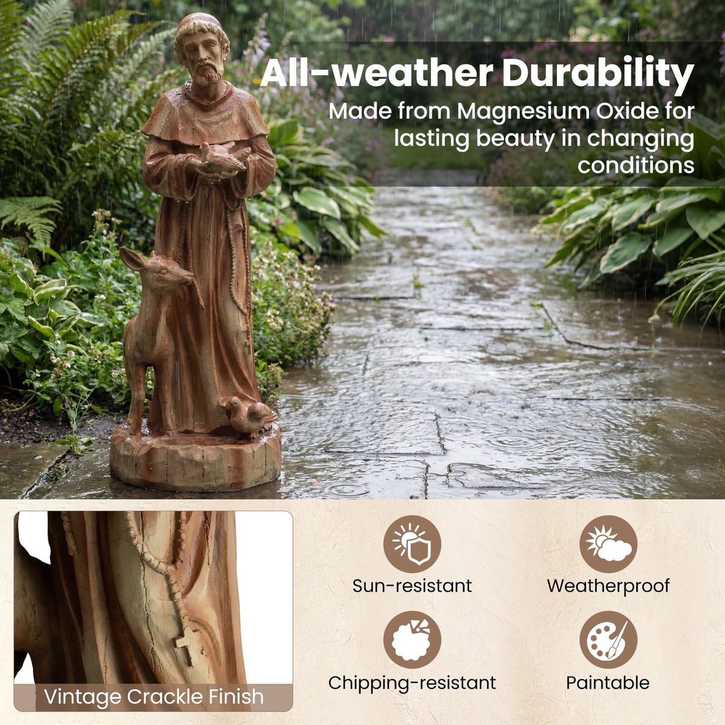 Garden Statue, Tall Virgin Mary/St. Francis Statue, Indoor Outdoor Religious Sculpture Art Decoration