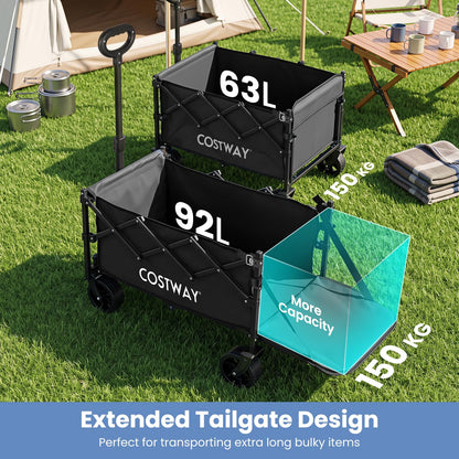 63-92L Folding Trolley Cart, 150kg Load, Adjustable Handle