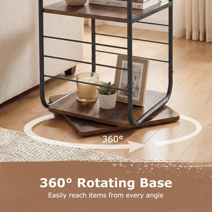 4-Tier Rotating Bookshelf, 360° Spinning Bookcase Tower with Swivel Base
