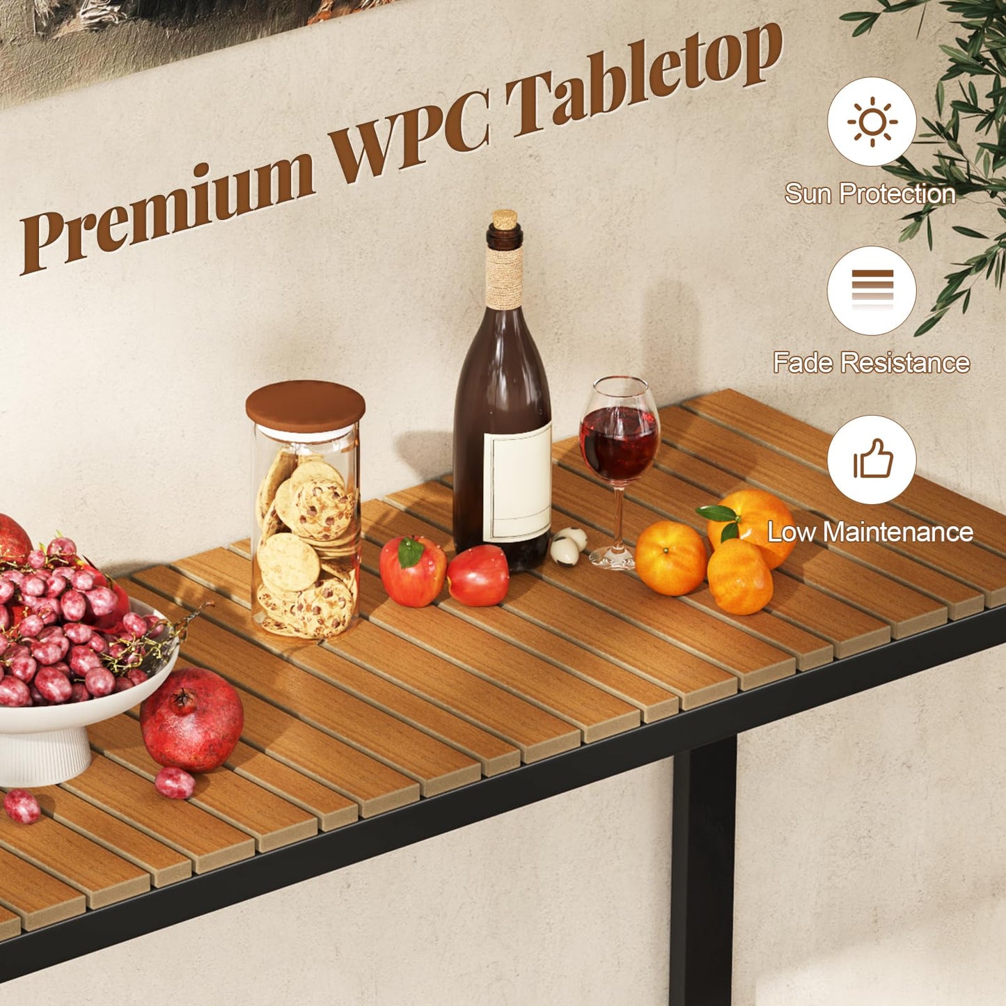 6-Person Metal Frame Rectangular Garden Table with WPC Slat Tabletop