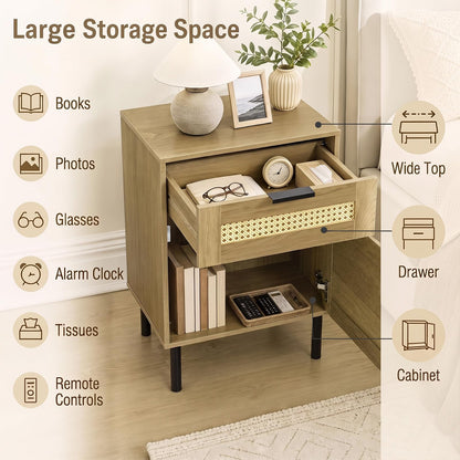 Rattan Bedside Table, End Sofa Side Table with Drawer