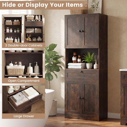 171.5cm Tall Kitchen Cupboard, 4-Door Pantry Storage Cabinet with Adjustable Shelf