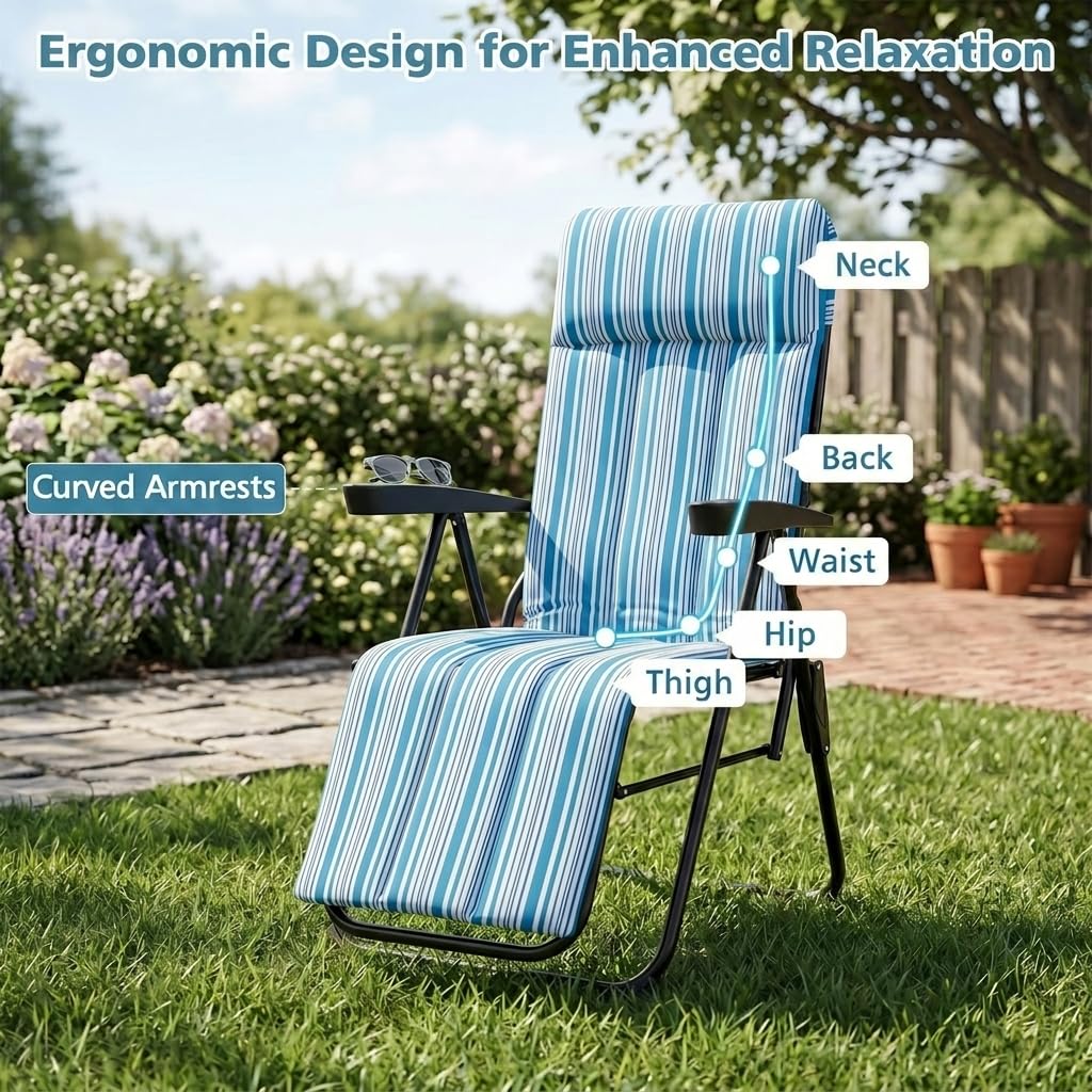 Foldable Sun Lounger Recliner with Adjustable Backrest Headrest and Armrests