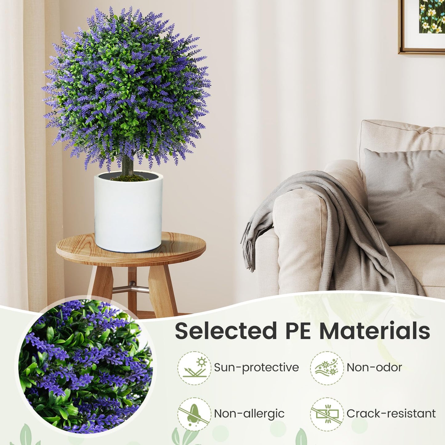 Set of 2 Artificial Lavender Topiary Ball Trees 58cm Faux Boxwood Ball Tree