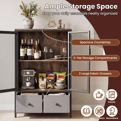 Sideboard Storage Cabinet with 2 Mesh Doors & 2 Fabric Drawers