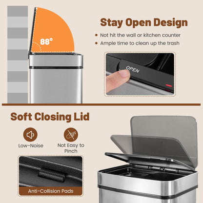 72L Stainless Steel Trash Can Motion Sensor Garbage Bin