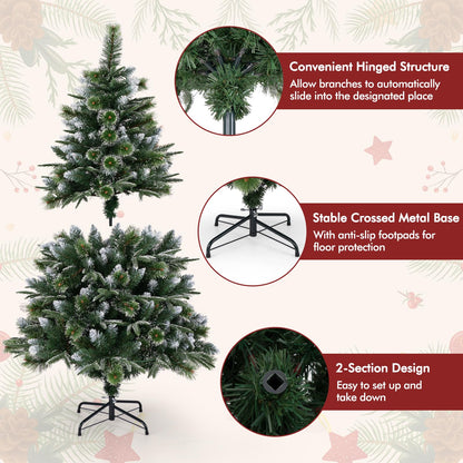 180/150 CM Pre-Lit Artificial Christmas Tree with 856/476 Pine Needles/Flocked PVC/PE Tips